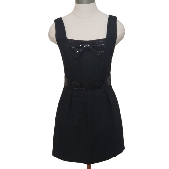 CT526a Forever 21 Little Black sleeveless Dress With Sequin Bow S/P - Picture 1 of 5